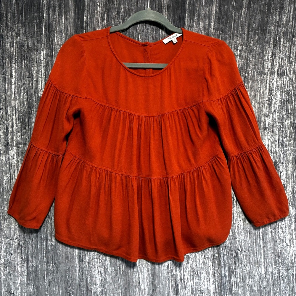 Madewell Blouse Top Cottagecore Boho Peasant Tiered Button Back Women Size XS